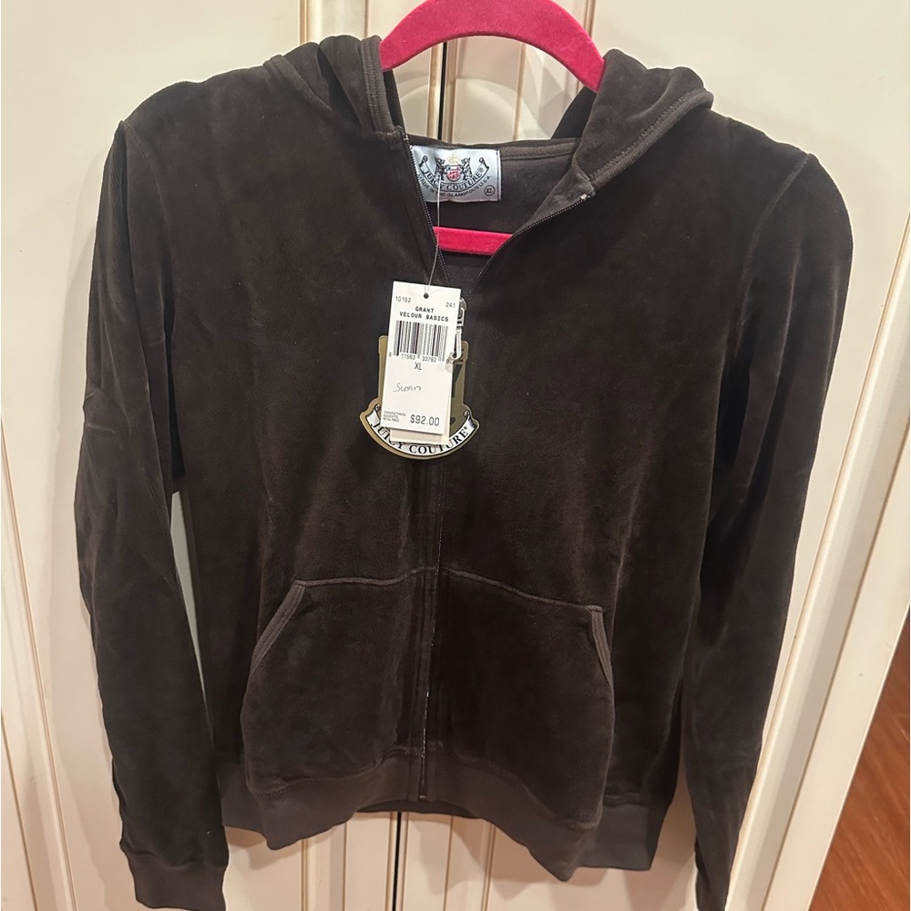 NWT Vintage Y2K Juicy Couture USA Made Brown Velour Zip Hoodie XL Deadstock